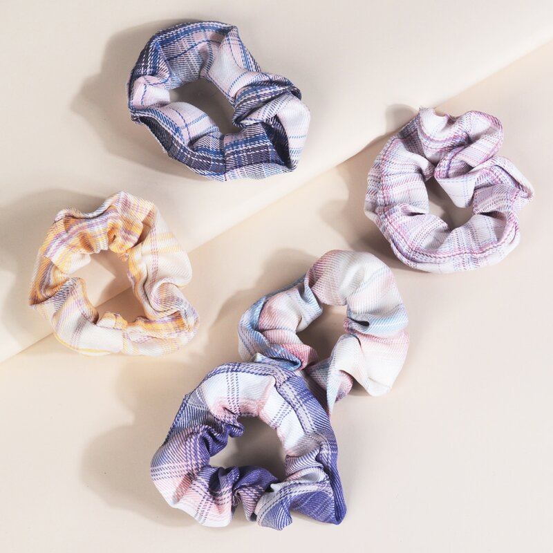

5pcs Tartan Scrunchie, Multicolor