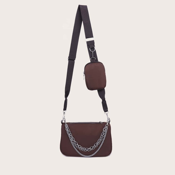 

Layered Chain Decor Crossbody Bag With Purse, Chocolate brown