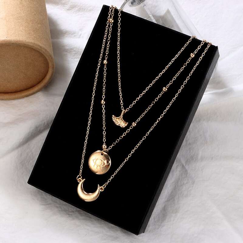 

Moon Charm Layered Necklace, Gold