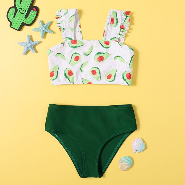 

Toddler Girls Avocado Print Ruffle Bikini Swimsuit, Multicolor