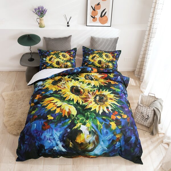 

Sunflower Print Duvet Cover Set Without Filler, Multicolor