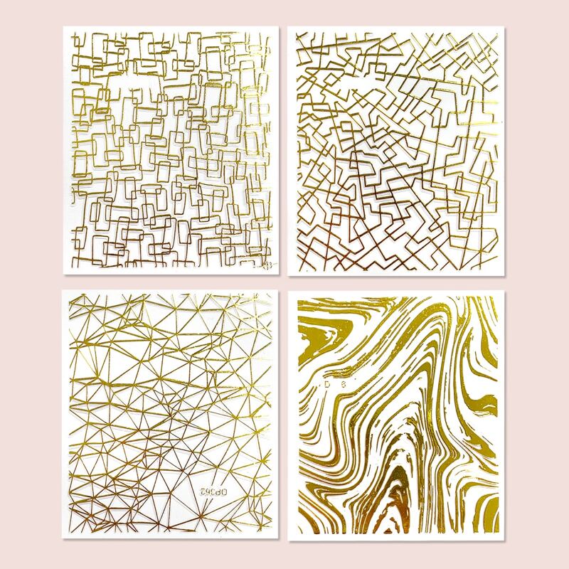 

4sheets Abstract Line Nail Art Sticker, Gold