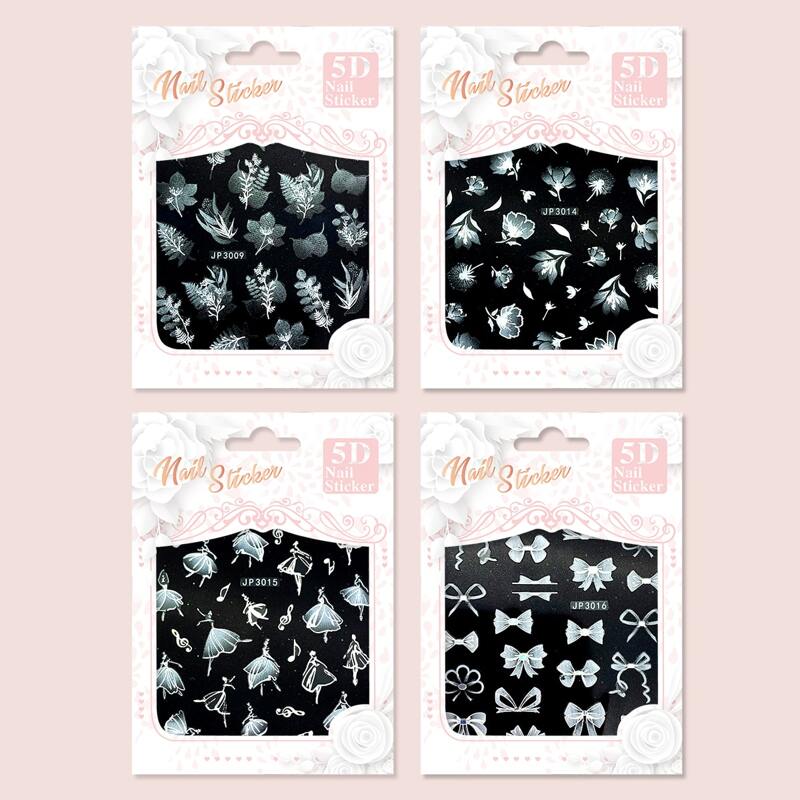 

4sheets Flower Pattern Nail Art Sticker, White