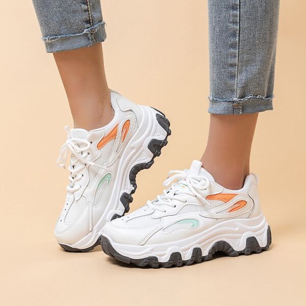 

Lace-up Front Mesh Panel Sneakers, White