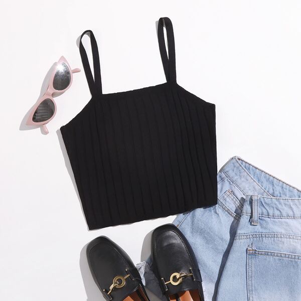 

Solid Cami Knit Top, Black