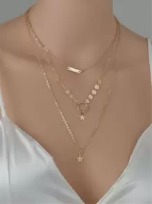 星星吊墜多層項鍊 - 金黃色 - 查看 6