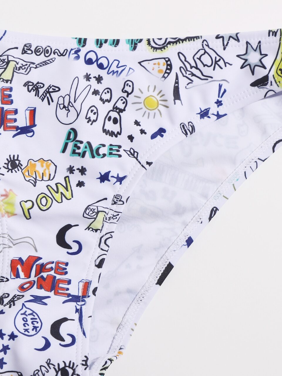 Cartoon Graffiti Smocked Bikini Set