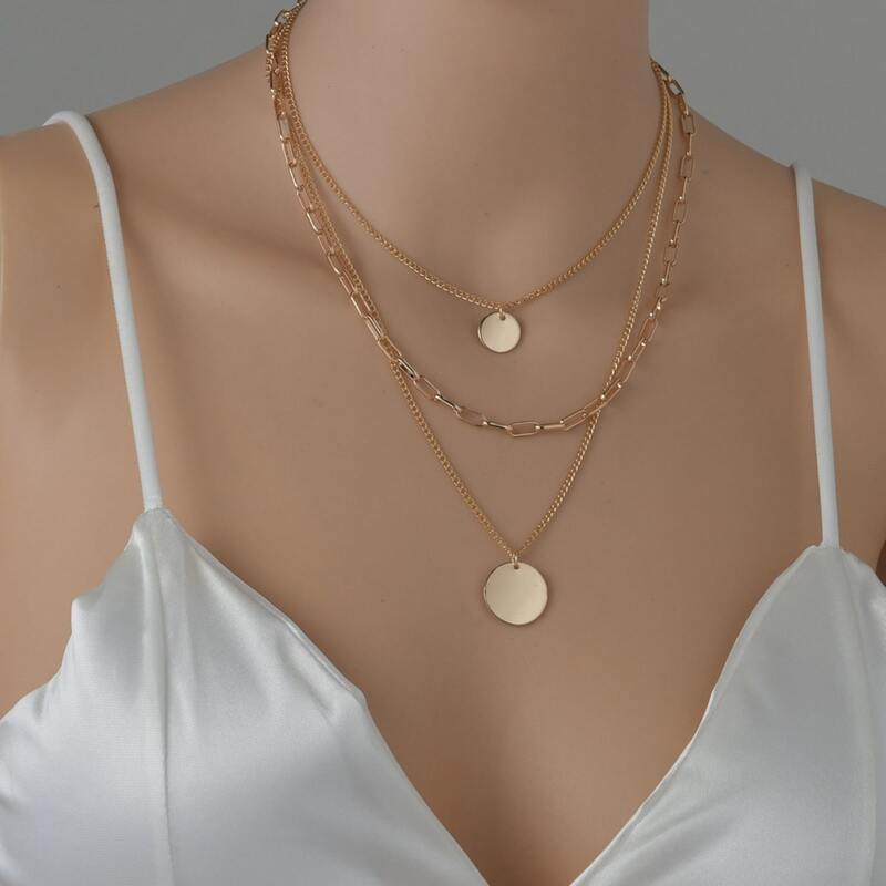 

Round Charm Layered Necklace, Gold