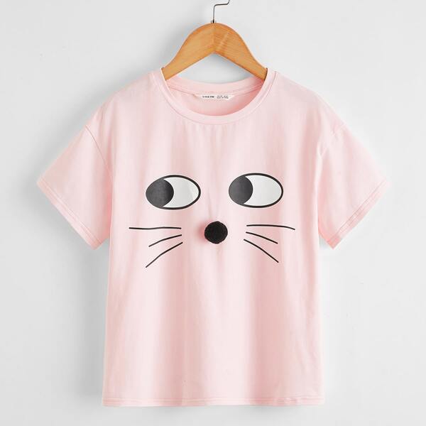 

Girls Cartoon Graphic Tee, Baby pink