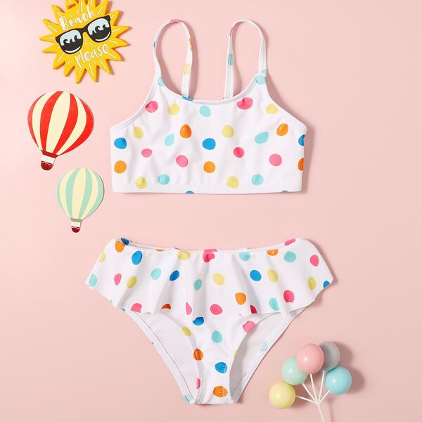 

Toddler Girls Polka Dot Ruffle Bikini Swimsuit, Multicolor