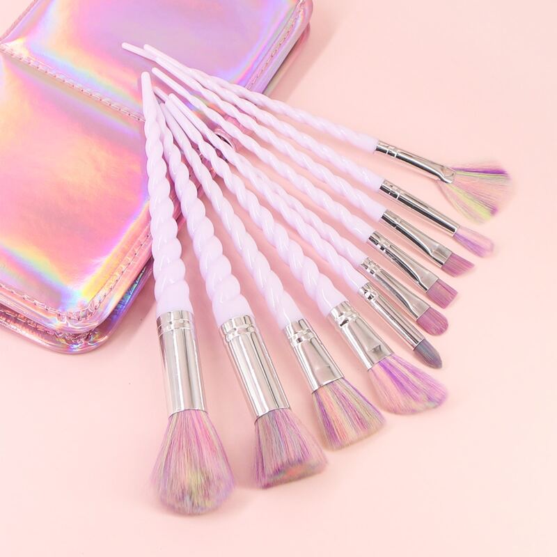 

10pcs Spiral Handle Makeup Brush & 1pc Storage Bag, Multicolor