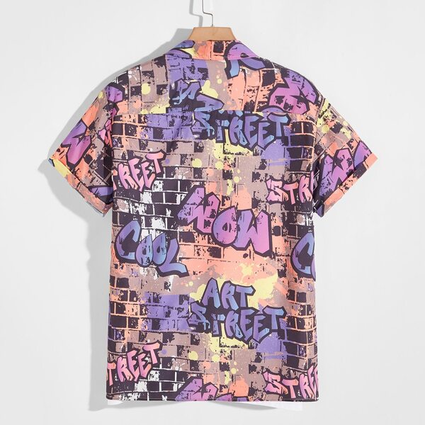 

Men Letter Graphic Short Sleeve Shirt Without Tee, Multicolor