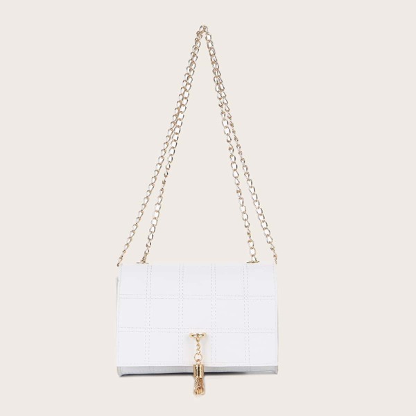 

Metal Tassel Decor Shoulder Bag, White