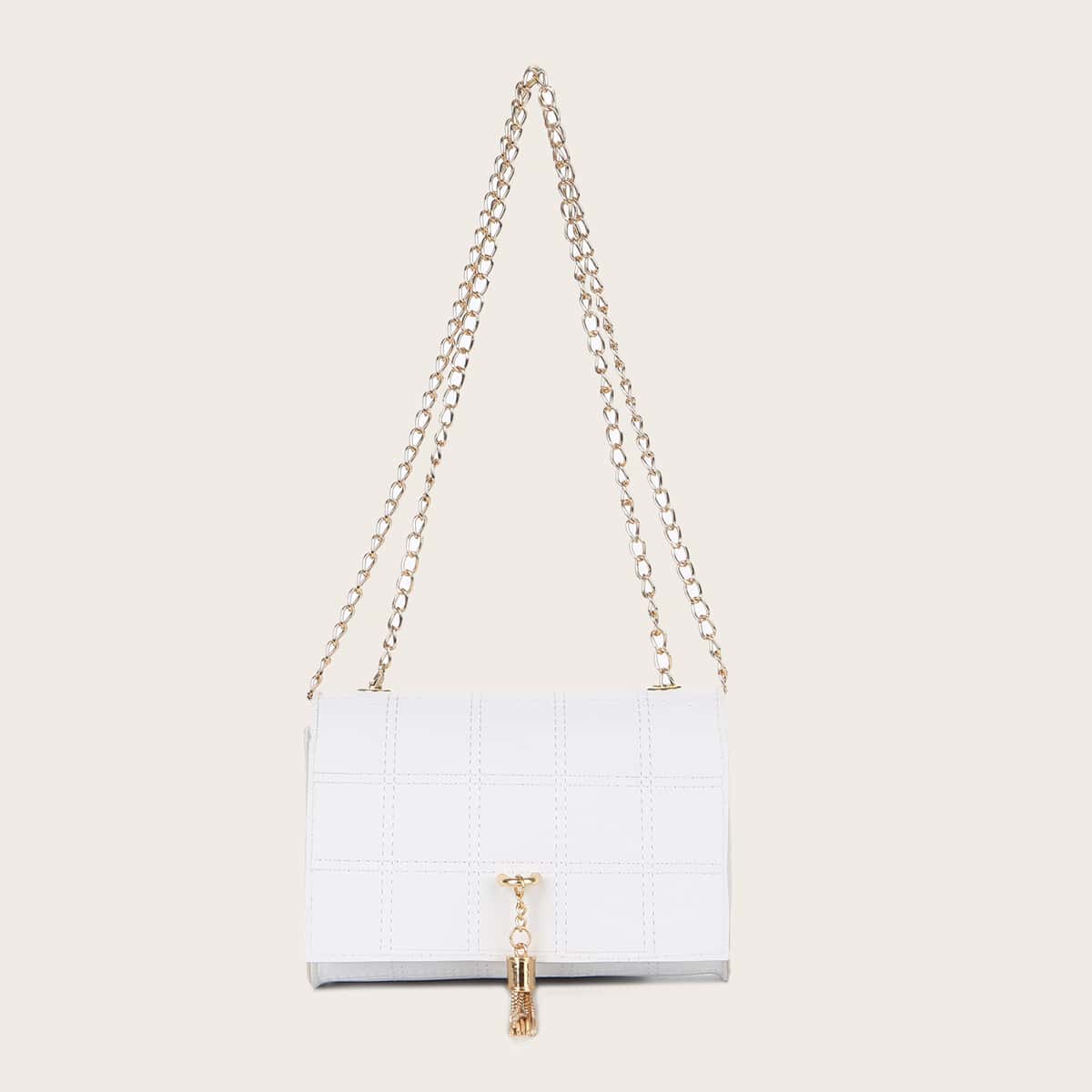 

Metal Tassel Decor Shoulder Bag, White