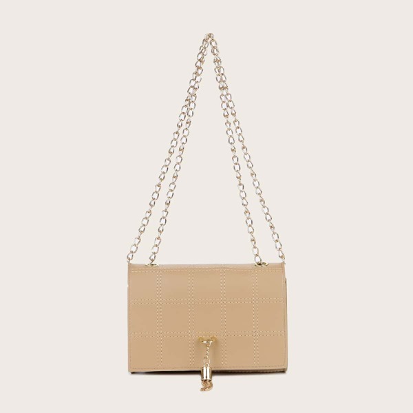 

Metal Tassel Decor Shoulder Bag, Khaki