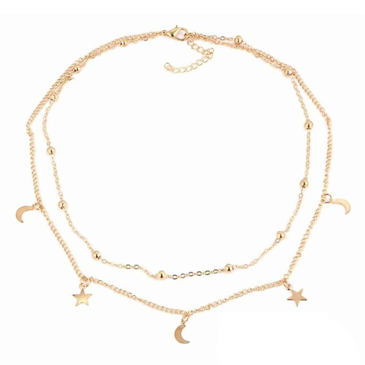 

Moon & Star Layered Necklace, Gold