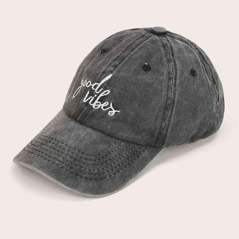 

Letter Embroidery Denim Baseball Cap, Dark grey