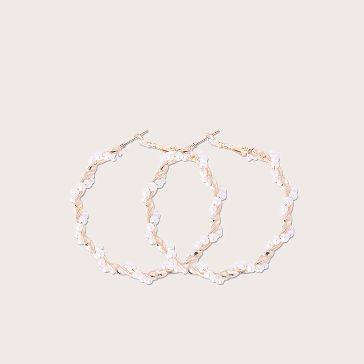 

Faux Pearl Hoop Earrings, Gold
