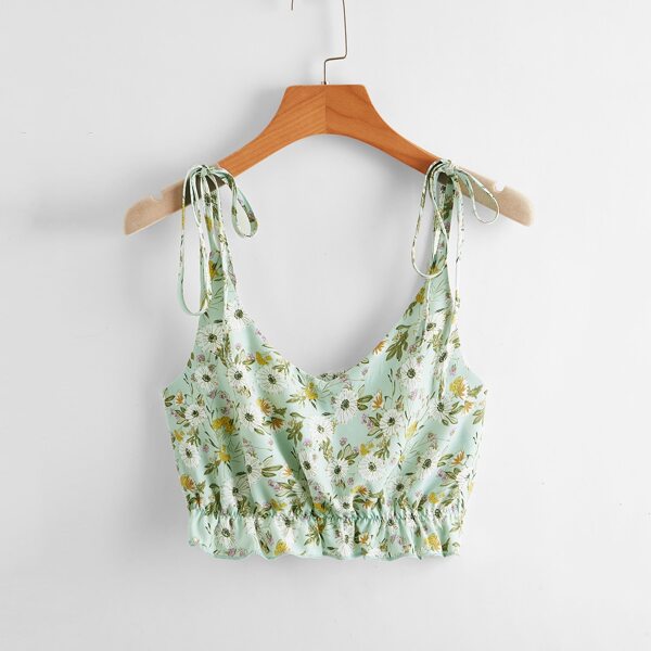 

Knot Straps Ruffle Hem Floral Cami Top, Multicolor