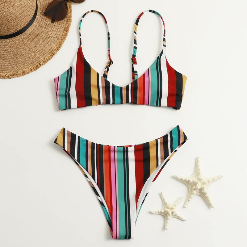 

Stripe Cami Bikini Swimsuit, Multicolor