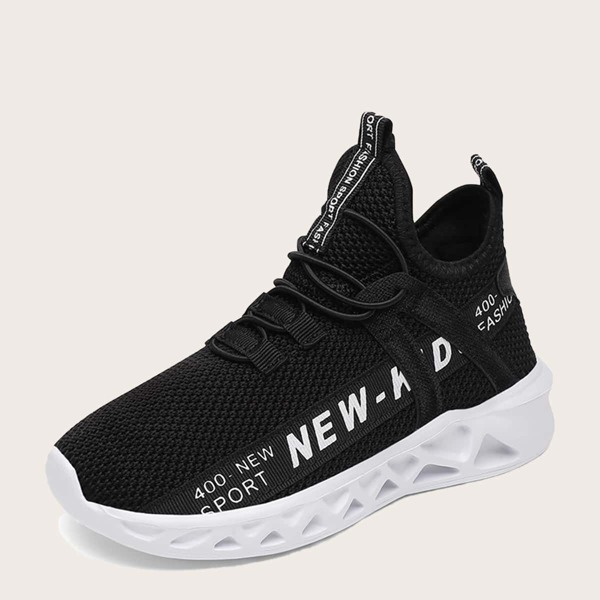 

Boys Letter Graphic Knit Sneakers, Black and white