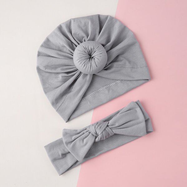 

Baby Round Decor Turban Hat & Headband, Grey