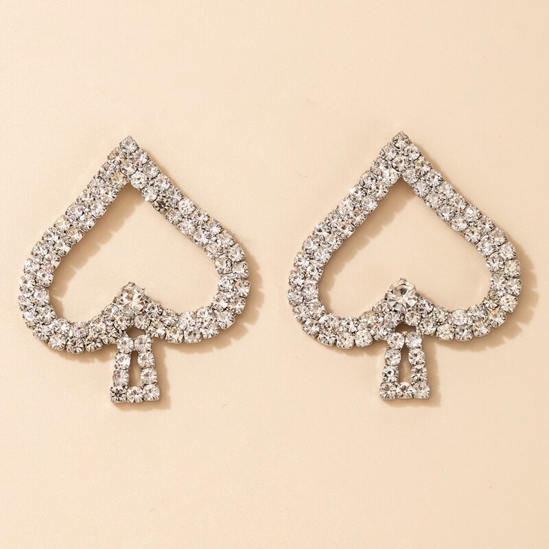 

Rhinestone Heart Drop Earrings, Silver