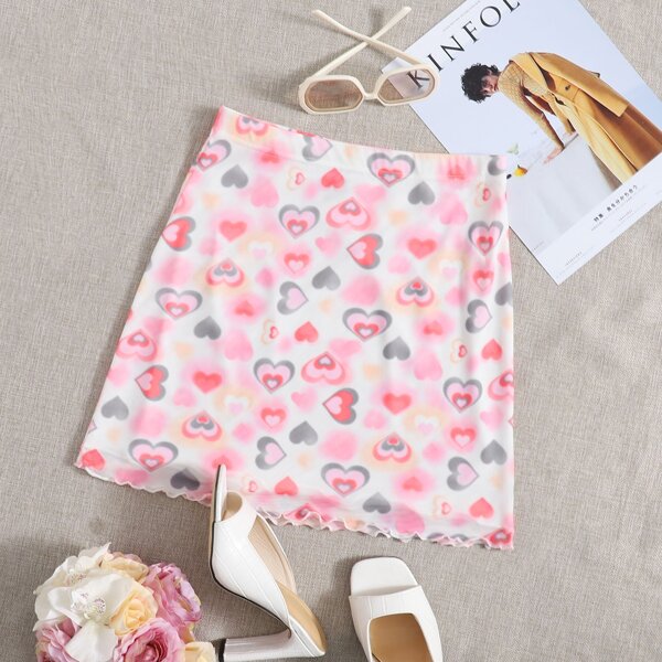 

Lettuce Edge Heart Mesh Skirt, Multicolor