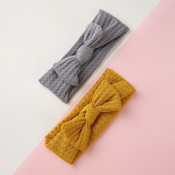 

2pcs Baby Bow Knot Decor Knit Headband, Multicolor
