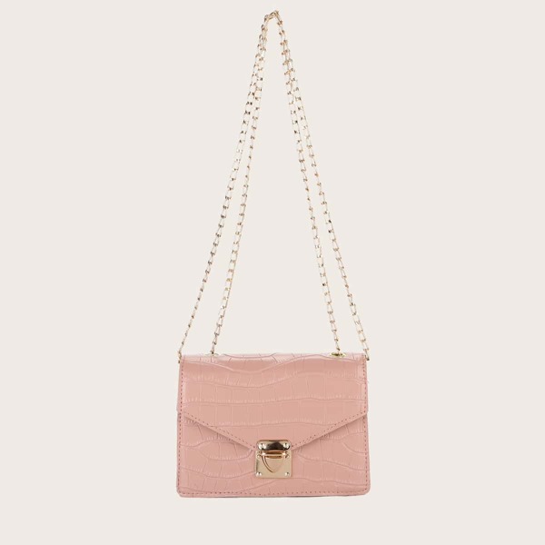 

Push Lock Croc Embossed Square Bag, Pink