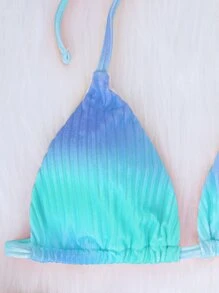 Ombre Triangle Thong Bikini Set - Blue - View 3