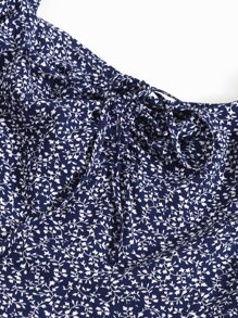Soleia 滿版植物圖案抽繩前荷葉邊袖連衣裙 - 藏蓝色 - 查看 4