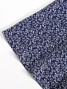 Soleia 滿版植物圖案抽繩前荷葉邊袖連衣裙 - 藏蓝色 - 查看 6