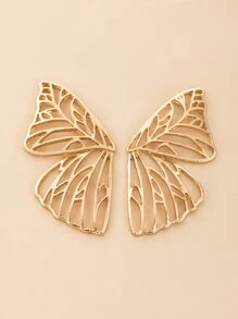 Hollow Out Butterfly Design Stud Earrings - Yellow Gold - View 2