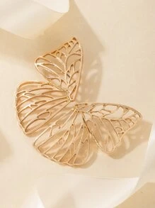 Hollow Out Butterfly Design Stud Earrings - Yellow Gold - View 3