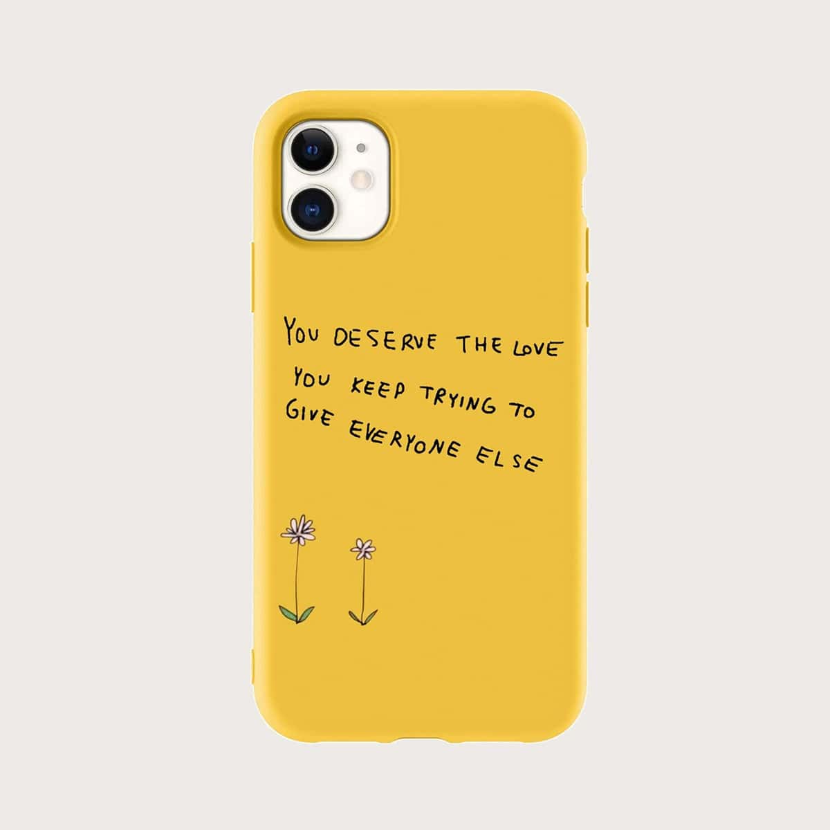 

Floral & Slogan Graphic iPhone Case, Mustard yellow