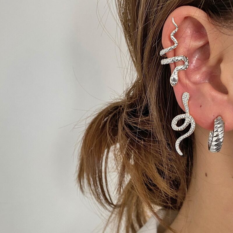 

3pcs Snake Design Earring Set, Silver
