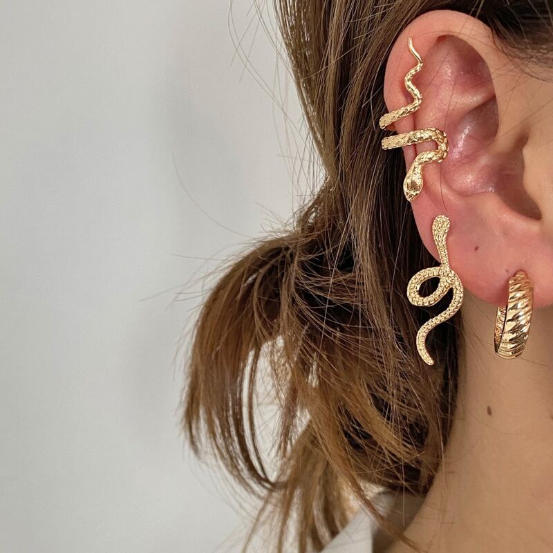 

3pcs Snake Design Earring Set, Gold