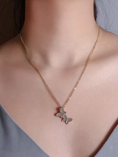 Rhinestone Butterfly Charm Necklace