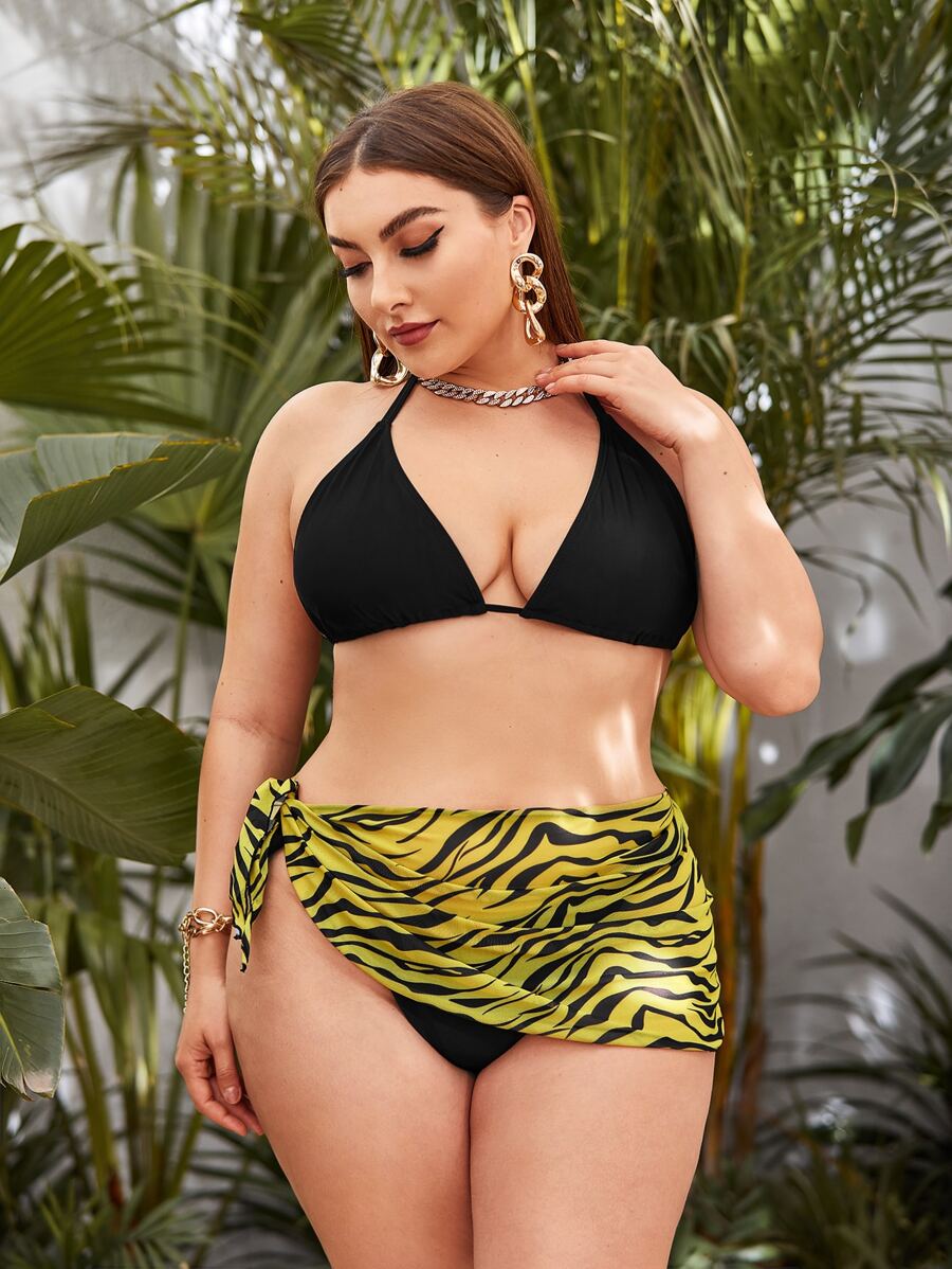 Plus Size 3 Bộ Bikini Tam Giác & Váy Sọc Ngựa Vằn Đi Biển Mùa Hè - Nhiều màu - Xem 1