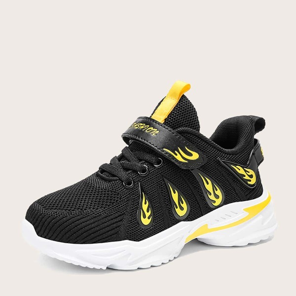 

Boys Flame Graphic Knit Sneakers, Black