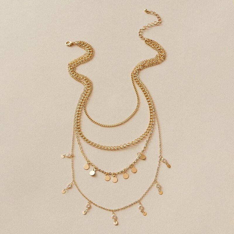 

Disc Tassel Layered Necklace, Gold