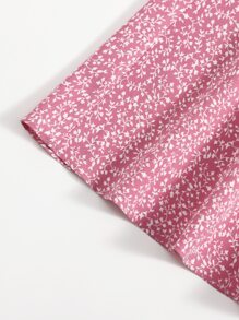 Soleia Allover Plants Print Drawstring Front Ruffle Cuff Dress,Pastel Dresses For Women - Dusty Pink - View 5