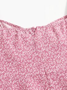 Soleia Allover Plants Print Drawstring Front Ruffle Cuff Dress,Pastel Dresses For Women - Dusty Pink - View 6