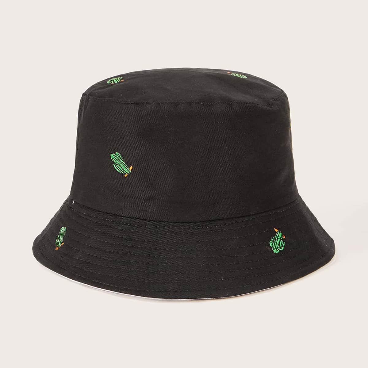 

Cactus Embroidery Bucket Hat, Black
