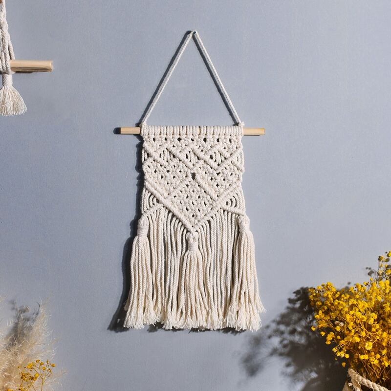 

1pc Woven Tassel Wall Hanging, Beige
