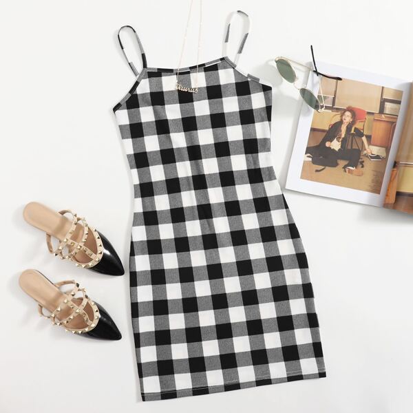 

Gingham Bodycon Dress, Black and white