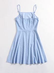 Soleia 满版植物喇叭下摆连衣裙，女士柔和色调连衣裙 - 淺藍色 - 查看 2