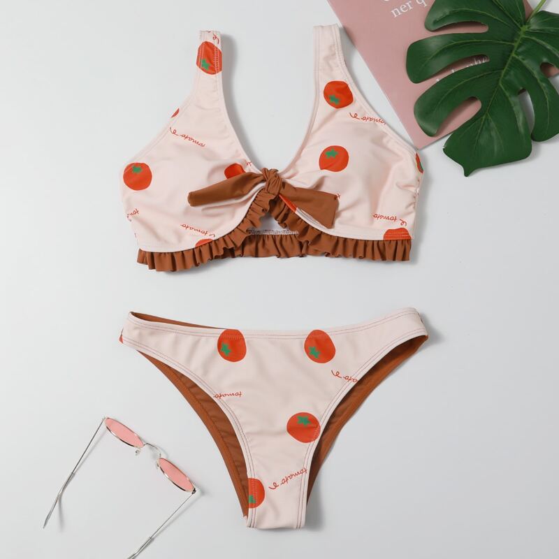 

Tomato Print Frill Bikini Swimsuit, Multicolor