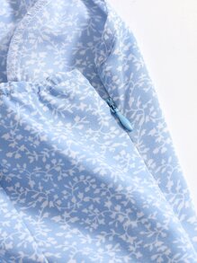 Soleia 满版植物喇叭下摆连衣裙，女士柔和色调连衣裙 - 淺藍色 - 查看 3